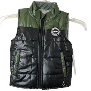 DKNY NWT Toddler Green/Black Puffer Full Zip Vest Size 3T